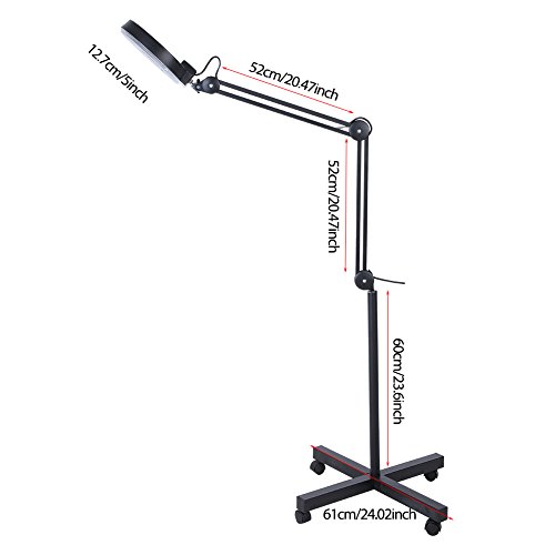 SOULONG - 5 lámparas con lupa de aumento LED sobre pie 220-240 V, lámpara estética con brazo ajustable giratorio para gabinete médico, salón de belleza, clínicas, tatuaje, spa (negro)