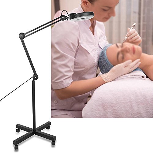 SOULONG - 5 lámparas con lupa de aumento LED sobre pie 220-240 V, lámpara estética con brazo ajustable giratorio para gabinete médico, salón de belleza, clínicas, tatuaje, spa (negro)