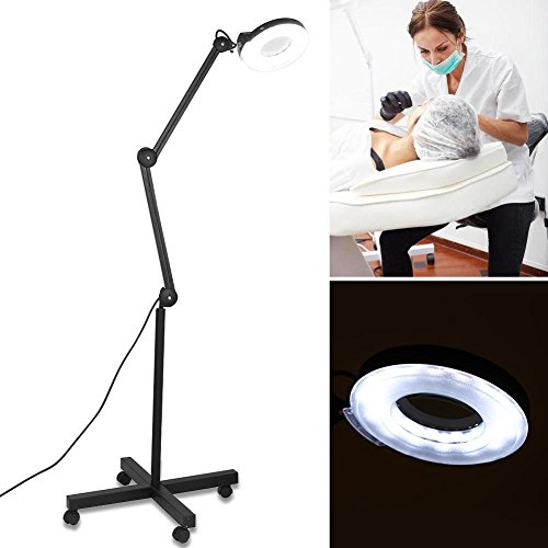 SOULONG - 5 lámparas con lupa de aumento LED sobre pie 220-240 V, lámpara estética con brazo ajustable giratorio para gabinete médico, salón de belleza, clínicas, tatuaje, spa (negro)