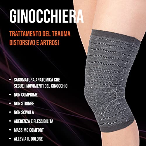 SPIKENERGY Rodillera Elástica Electromagnetoterapia Ideal Para Dolores Articulares, Inflamaciones, Esguinces y Artrosis - Producto Sanitario (Medium, Gris)