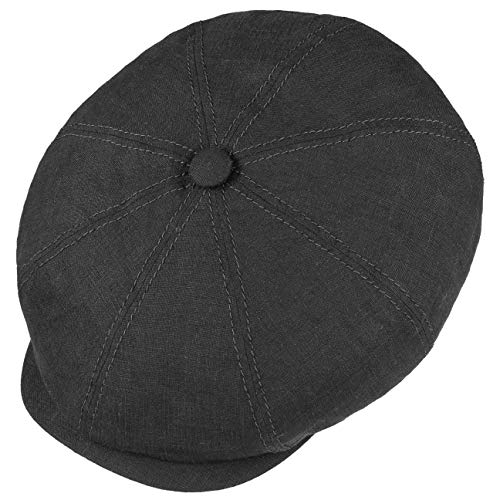 Stetson Hatteras Flatcap de Lino para Mujer/Hombre - con Forro de algodón - Gorra Plana con protección Solar UV 40+- Boina Plana para Primavera/Verano Negro 58 cm