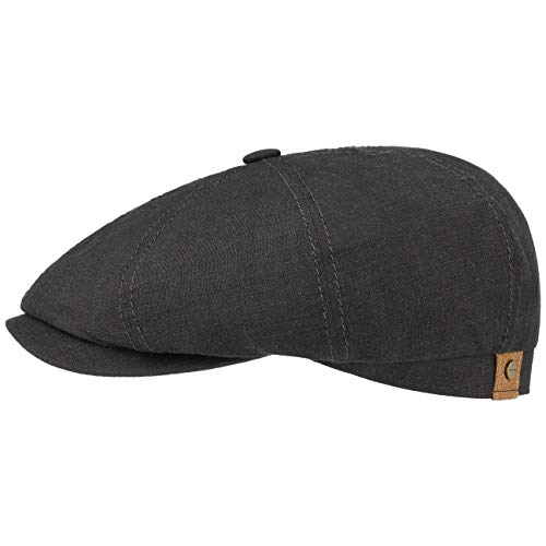 Stetson Hatteras Flatcap de Lino para Mujer/Hombre - con Forro de algodón - Gorra Plana con protección Solar UV 40+- Boina Plana para Primavera/Verano Negro 58 cm