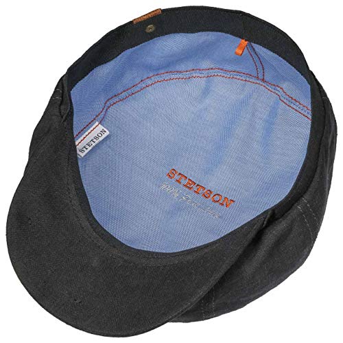 Stetson Hatteras Flatcap de Lino para Mujer/Hombre - con Forro de algodón - Gorra Plana con protección Solar UV 40+- Boina Plana para Primavera/Verano Negro 58 cm