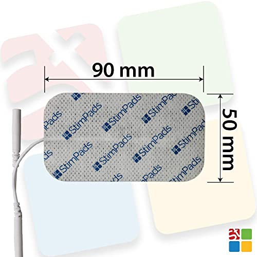 StimPads, 50X90mm, Pack de 12 Unidades de Alto Rendimiento, electrodos TENS - EMS de Larga duración con Conector Universal Tipo Pin de 2mm