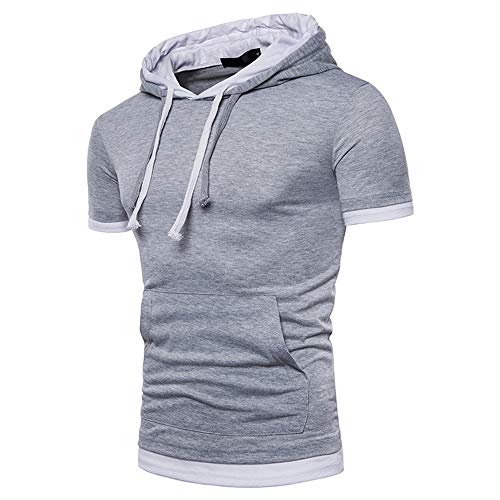 Streetwear Hombre Ajustada Verano Cordones Y Bolsillo Elástico Hombre T-Shirt Moderna Manga Corta Hombre Shirt Cómoda Tendencia Moda Playa Hombre Sudadera con Capucha B-Gray(A) 3XL