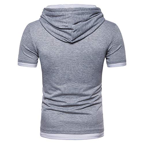 Streetwear Hombre Ajustada Verano Cordones Y Bolsillo Elástico Hombre T-Shirt Moderna Manga Corta Hombre Shirt Cómoda Tendencia Moda Playa Hombre Sudadera con Capucha B-Gray(A) 3XL