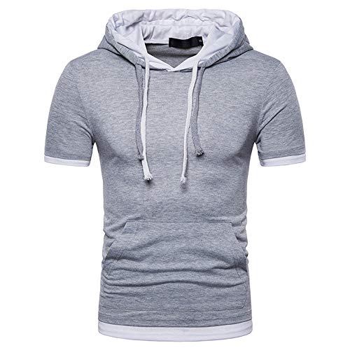 Streetwear Hombre Ajustada Verano Cordones Y Bolsillo Elástico Hombre T-Shirt Moderna Manga Corta Hombre Shirt Cómoda Tendencia Moda Playa Hombre Sudadera con Capucha B-Gray(A) 3XL