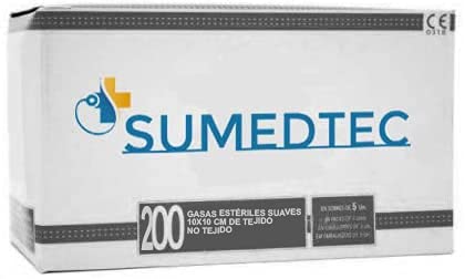 SUMEDTEC - 200 x Gasas estériles 10x10 cm Suaves de Tejido no tejido para el cuidado de heridas suministros médicos de primeros auxilios 200piezas