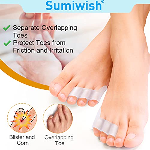 Sumiwish 10 separadores de dedos de silicona, separadores de dedos pequeños y protectores para dedos superpuestos, para aliviar la presión y el dolor de los dedos pequeños.