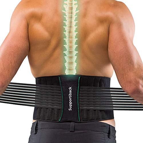 Supportiback Cinturón lumbar para terapia de postura – cinturón de apoyo de la parte baja de la espalda – con paneles de malla lavables, ajustable, correas antideslizantes – ligero y bajo