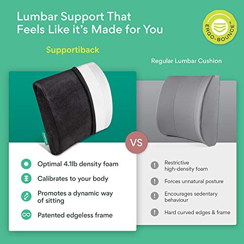 Supportiback Cojín Lumbar Ortopédico Memory Foam para Sillas de Oficina y Asientos de Coche para el Alivio del Dolor de la Zona Lumbar, Lesiones de Coxis y Dolor de Ciática- Soporte Lumbar Ergonómico