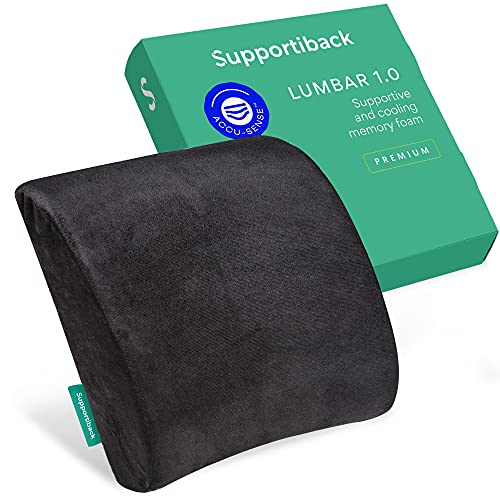 Supportiback Cojín Lumbar Ortopédico Memory Foam para Sillas de Oficina y Asientos de Coche para el Alivio del Dolor de la Zona Lumbar, Lesiones de Coxis y Dolor de Ciática- Soporte Lumbar Ergonómico