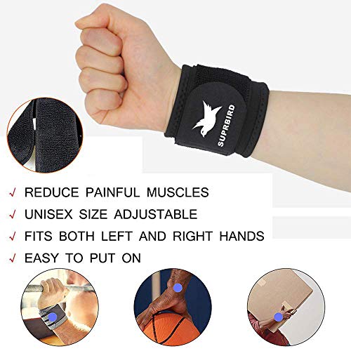 SUPRBIRD 2 Piezas Muñequeras Deportivas, Muñequeras Cross-fit Hombre y Mujer para Levantar de Pesas, Gym, Padel, Tenis, Flexiones, Tendinitis, Ortesis de Mano