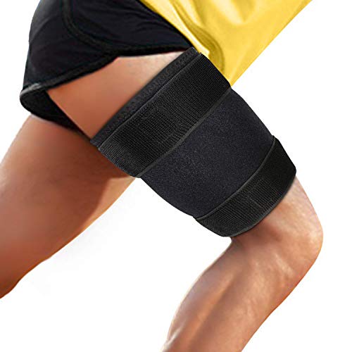 supregear Muslera, Soporte de La Abrazadera Del Muslo de Neopreno Hamstring Compression Thigh Sleeve Ajustable Upper Leg Compression Manga Pierna Más Delgado para Los Mujeres Hombres - Negro