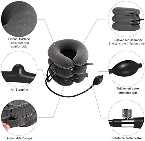 SuxHeart-EUR Tracción cervical Dispositivo de Tracción cervical Almohada hinchable para vértebras cervicales, alivia el dolor muscular calma el cuello