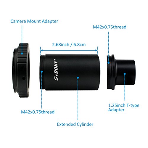 Svbony Adaptador T2 1.25" Adaptador Camara Telescopio Tubo Extensión Anillo T Compatible con Canon EOS & Rebel SLR y DSLR