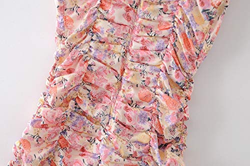 SWEAAY Vestido De Las Señoras,Damas Verano Slim Cabestrillo Floral Estampado Satin Vacaciones Mini Lady Falda Vestidos Plisado Cintura Inferior Hip Woman Elegante Vestidos Elegantes Regalo,