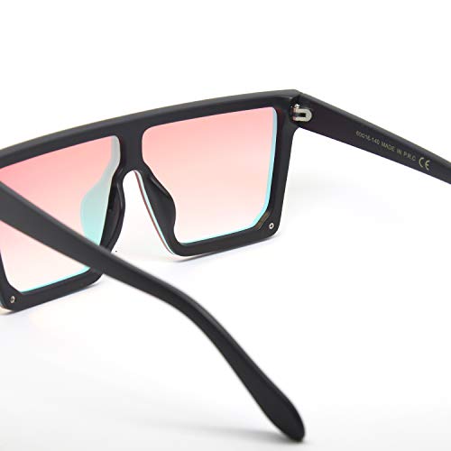 SY SEEYOU - Gafas de sol rectangulares oversize cuadradas para hombre y mujer, protección UV 400 (negro) (rosa) (negro)