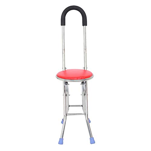 Taburete plegable con muletas de acero inoxidable con cuatro patas taburete plegable con soporte bastón de caminar para personas mayores, viaje al aire libre, taburete de descanso, silla plegable