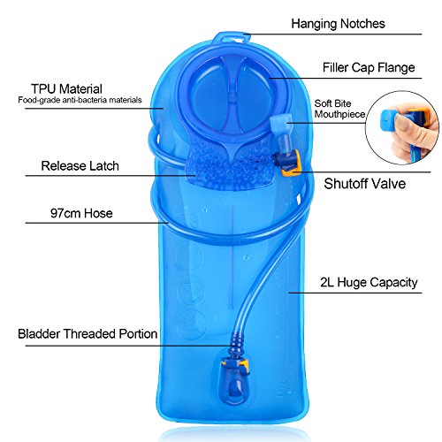 TAGVO Hidratación Vejiga 2 litros BPA Libre 70oz + Kit de Cepillo de Limpieza, Bolsa de Agua con Valor de Cierre y Boquilla de succión, fácil Limpieza con el Kit de Cepillo de Limpieza