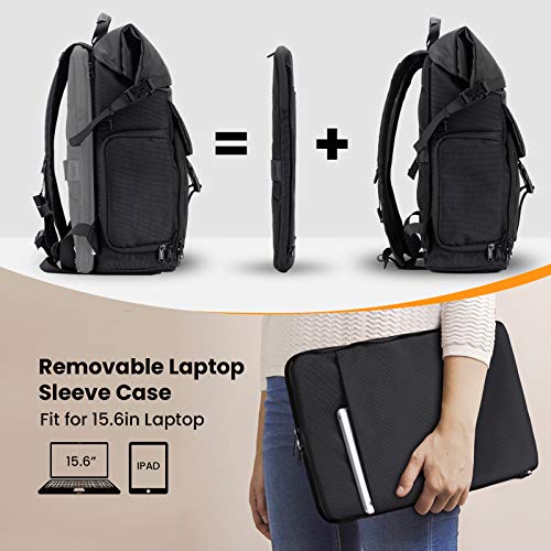 TARION SP01 Mochila para cámara Bolsa de Lona para cámara con Compartimento extraíble para portátil Funda Impermeable para la Lluvia Mochila para fotografía Negro