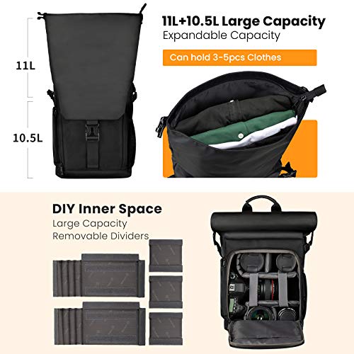 TARION SP01 Mochila para cámara Bolsa de Lona para cámara con Compartimento extraíble para portátil Funda Impermeable para la Lluvia Mochila para fotografía Negro