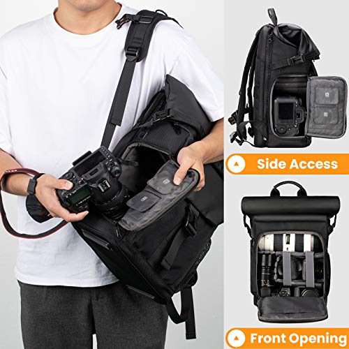 TARION SP01 Mochila para cámara Bolsa de Lona para cámara con Compartimento extraíble para portátil Funda Impermeable para la Lluvia Mochila para fotografía Negro