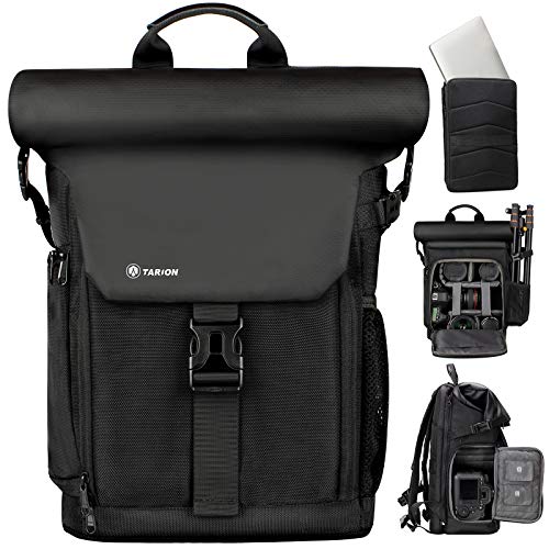 TARION SP01 Mochila para cámara Bolsa de Lona para cámara con Compartimento extraíble para portátil Funda Impermeable para la Lluvia Mochila para fotografía Negro