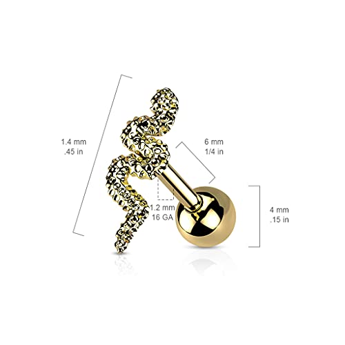 Tata Gisèle Piercing Barbell Tragus de acero quirúrgico 316L – Serpiente en forma de serpiente con fondo redondo – Serpiente piel efecto martillado –,