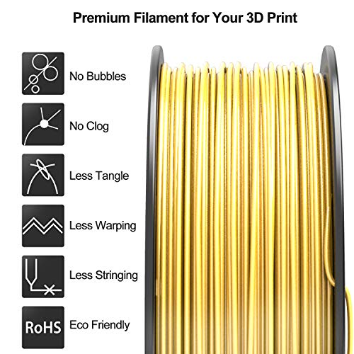 TECBEARS PLA Filamento de Impresión 3D, 1.75mm Seda Dorado+Plata+Cobre, Precisión Dimensional +/- 0.02 mm, 1kg Carrete, 3 Paquete