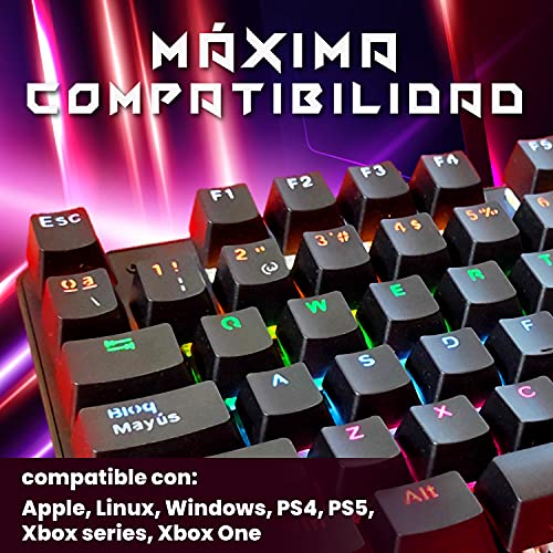 Teclado Gaming mecánico español, Teclado Gamer, Teclado USB, Teclado Gaming PS5 LED Retroiluminado con Cable USB, Teclado para PC/Portatil / PS4 / PS5 / Xbox Series (Teclado Español, Negro)