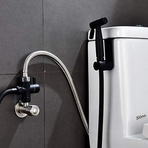 Tecmolog Kit Grifo Bidet Acero Inoxidable Ducha de Lavabo Negro Pulverizador Bidet Inodoro de Mano con Manguera WC, Soporte Grifo de Bide, WS024CF