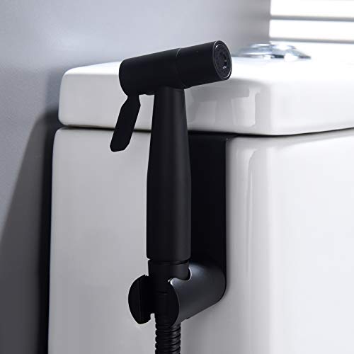 Tecmolog Kit Grifo Bidet Acero Inoxidable Ducha de Lavabo Negro Pulverizador Bidet Inodoro de Mano con Manguera WC, Soporte Grifo de Bide, WS024CF