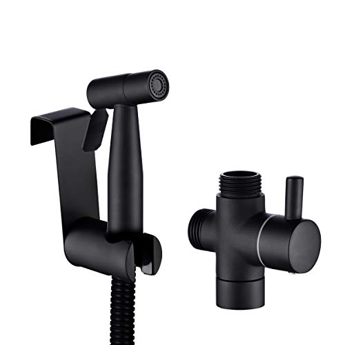 Tecmolog Kit Grifo Bidet Acero Inoxidable Ducha de Lavabo Negro Pulverizador Bidet Inodoro de Mano con Manguera WC, Soporte Grifo de Bide, WS024CF