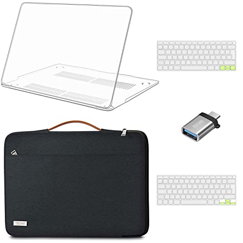 TECOOL Funda para 2020 2019 MacBook Air 13 13.3 Pulgadas A2337 M1/A2179/A1932, Plástico Fundas Duras & Funda Blandas & Cubierta del Teclado & Adaptador USB para Mac Air con Touch ID - Claro & Negro