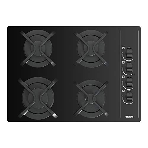 Teka | Placa Cristal Gas de 60 cm | Mandos frontales Ergonómicos de Gas Butano | 4 Quemadores de Gas | GBC 64003 KBB | Cristal Negro | 11 x 60 x 43.5 cm