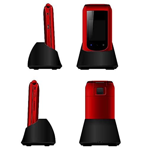 Teléfono Móvil para Personas Mayores Teclas Grandes con Tapa para Ancianos con SOS Botones, Pantalla de 2,4+1.77 Pulgadas Base Cargadora Rojo