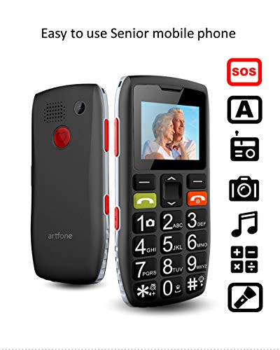 Teléfonos móviles para Mayores con Teclas Grandes, Artfone C1 Senior, fácil de Usar Celular para Ancianos con botón SOS, Cámara, Negro