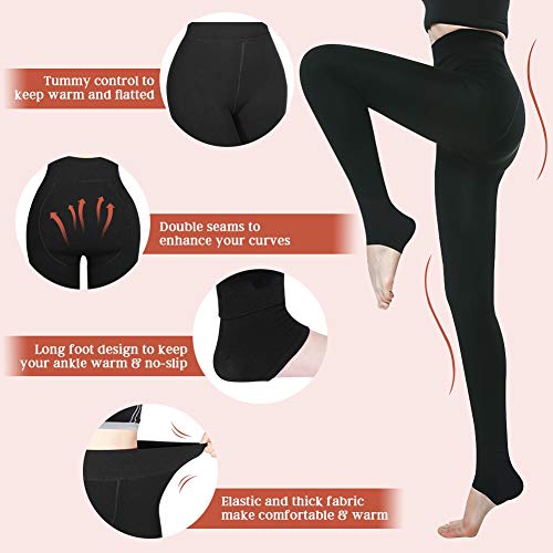 Tencoz Leggings Invierno Mujer, Pack de 2 Pantalones Leggins Cintura Alta con Forro Polar Grueso, Medias Leggings Térmicos Calientes Elásticos de Invierno (Black)