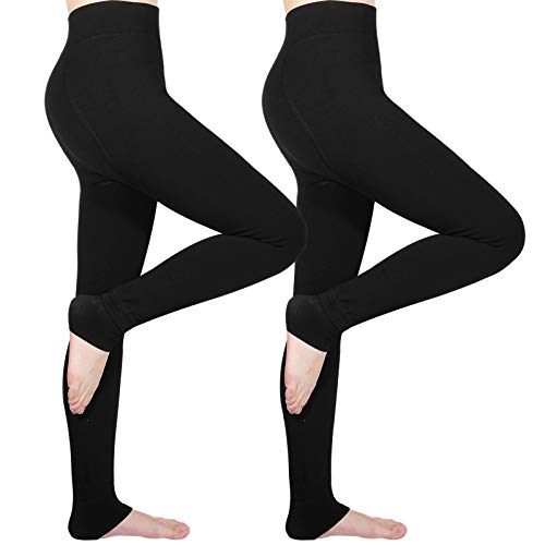 Tencoz Leggings Invierno Mujer, Pack de 2 Pantalones Leggins Cintura Alta con Forro Polar Grueso, Medias Leggings Térmicos Calientes Elásticos de Invierno (Black)