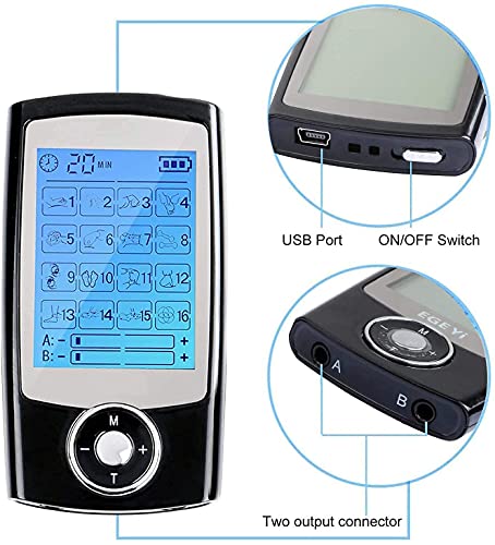 TENS/EMS Electroestimulador Muscular, para aliviar el Dolor Muscular y el fortalecimiento Muscular,16 Programas de masaje 20 Niveles de intensidad,8 electrodos autoadhesivos