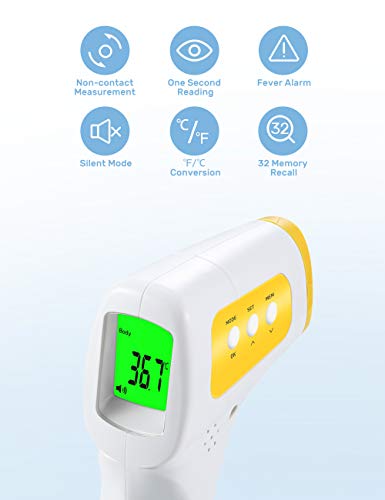 Termómetro infrarrojo de fiebre Cocobear, termómetro digital sin contacto, modo frente / habitación / objeto, alarma de fiebre, adulto / bebé / anciano (B)