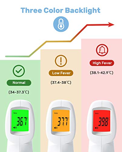 Termómetro infrarrojo de fiebre Cocobear, termómetro digital sin contacto, modo frente / habitación / objeto, alarma de fiebre, adulto / bebé / anciano (B)