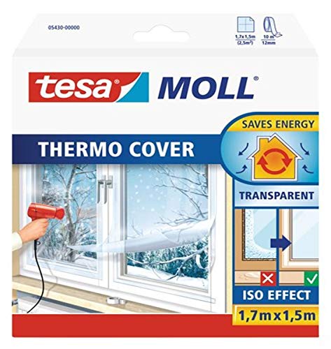 tesamoll Thermo Cover , Cubierta Transparente para el Aislamiento Térmico de Ventanas , Incluye Cinta Adhesiva Doble Cara para una Fácil Instalación , 1.7 m x 1.5 m