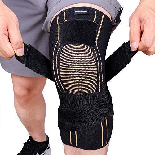 Thx4COPPER Rodillera de compresión deportiva con correa ajustable, alivia la artritis, el dolor de rodilla, MCL, para correr, baloncesto, sentadillas, tamaño XXL