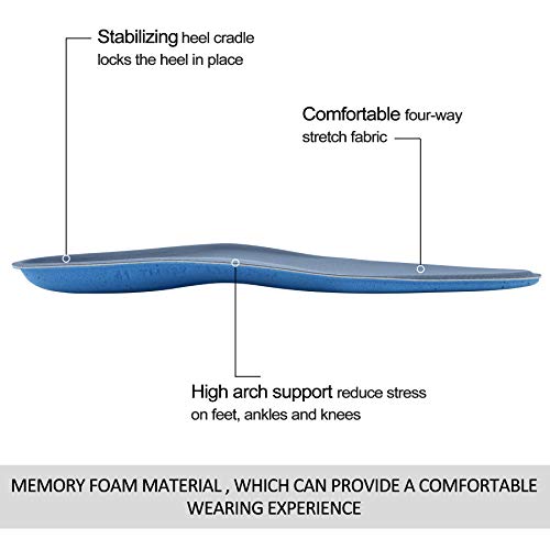 TIESTRA Plantillas Ortopedicas, Memory Foam Plantillas para Zapatos, para Pies Planos, Fascitis Plantar, Dolor de Talón, Dolor de Rodilla y Espalda, Plantillas para Hombres y Mujeres, Azul EU41