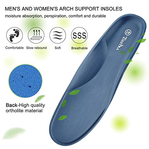 TIESTRA Plantillas Ortopedicas, Memory Foam Plantillas para Zapatos, para Pies Planos, Fascitis Plantar, Dolor de Talón, Dolor de Rodilla y Espalda, Plantillas para Hombres y Mujeres, Azul EU41