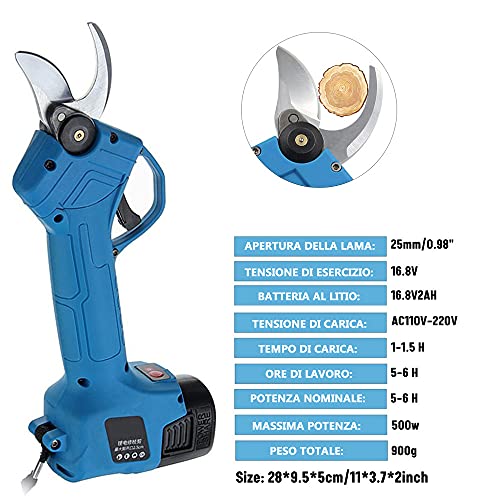 Tijeras de podar eléctricas con batería con 2 baterías recargables de 16,8 V 2000 mAh - Tijeras de jardín profesionales para podar setos, ramas, arbustos, árboles