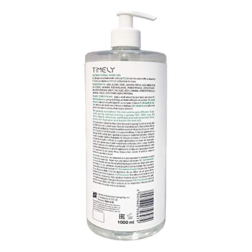 Timely - Gel de manos antibacteriano con aloe, tamaño de viaje, 1000 ml