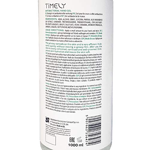 Timely - Gel de manos antibacteriano con aloe, tamaño de viaje, 1000 ml